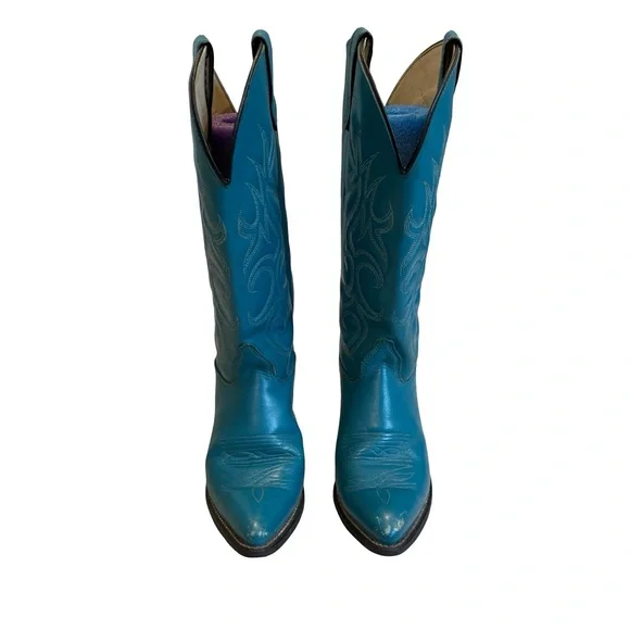 Vintage Sheplers Gorgeous Teal Blue Tall Western Boots. - Picture 3 of 16
